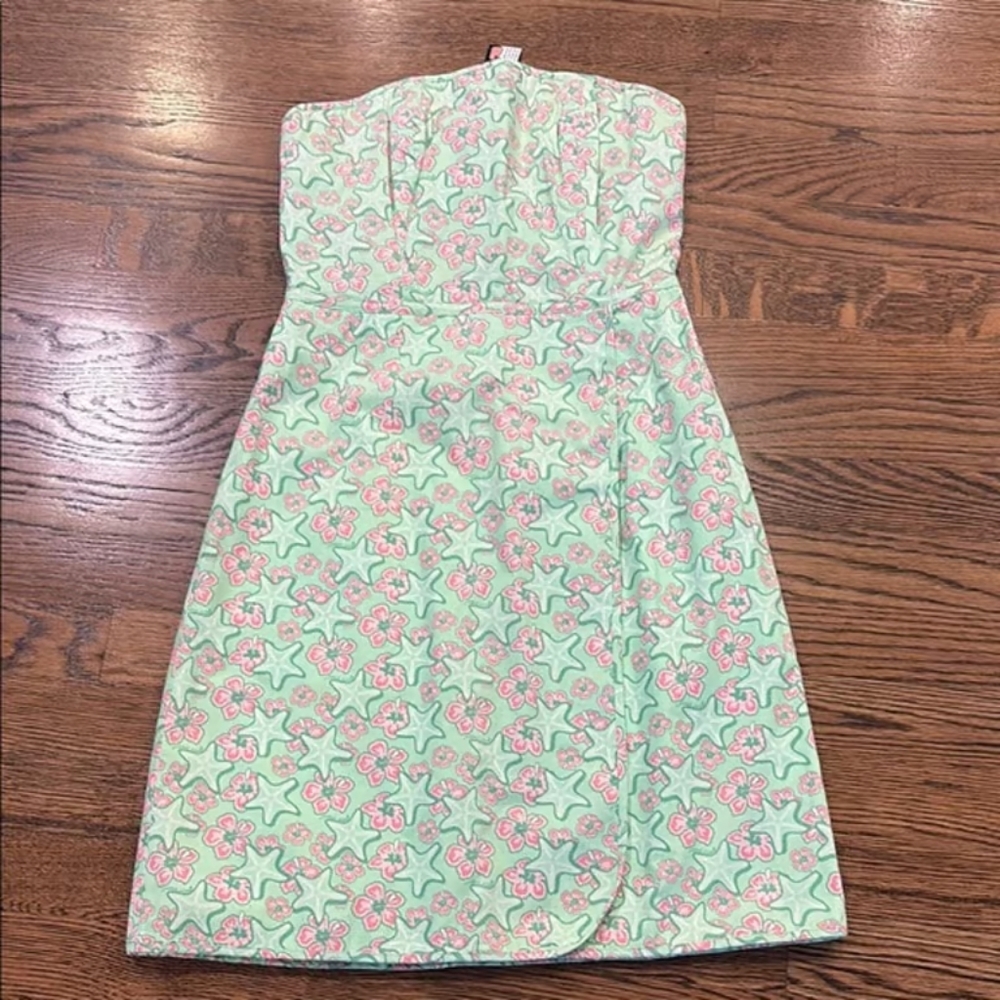 Floral Strapless Dress - Green and Pink